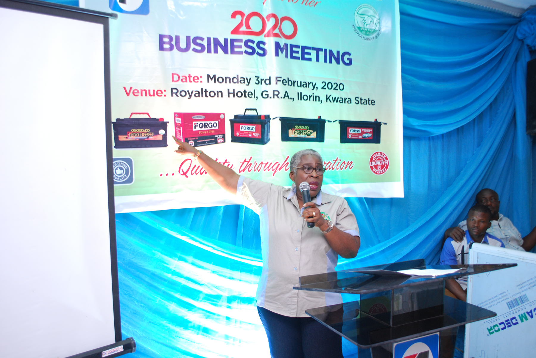 The state Coordinator  of SON, Mrs Esther Okon, delivering her speech.
